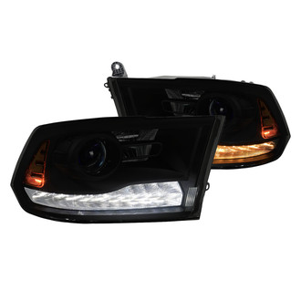 Spec-D® - Driver and Passenger Side Matte Black/Smoke LED DRL Bar Projector Headlights
