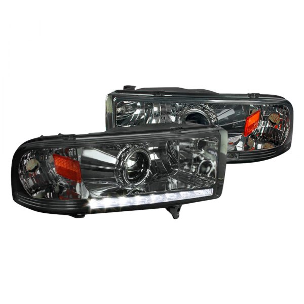 Spec-D® - Chrome/Smoke Projector Headlights with LED DRL, Dodge Ram