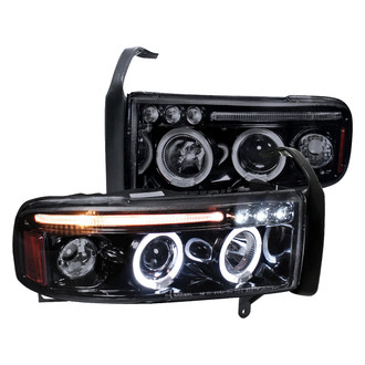 Spec-D® - Driver and Passenger Side Gloss Black/Smoke Dual Halo Projector Headlights with Parking LEDs