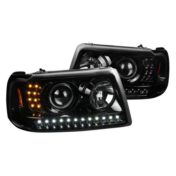 Spec-D® - Gloss Black Projector Headlights with Parking and Turn Signal LEDs, Ford Ranger