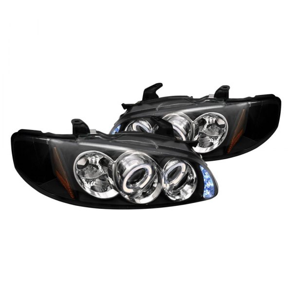 Spec-D® - Black Dual Halo Projector Headlights with Parking LEDs, Nissan Sentra
