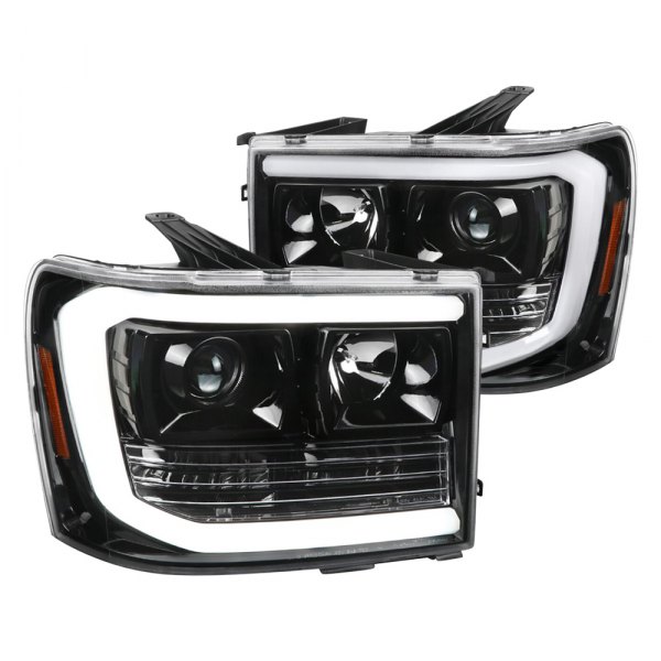 Spec-D® - Gloss Black LED DRL Bar Projector Headlights, GMC Sierra