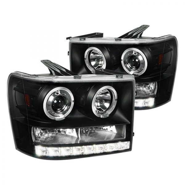 Spec-D® - Black Dual Halo Projector Headlights with LED DRL, GMC Sierra