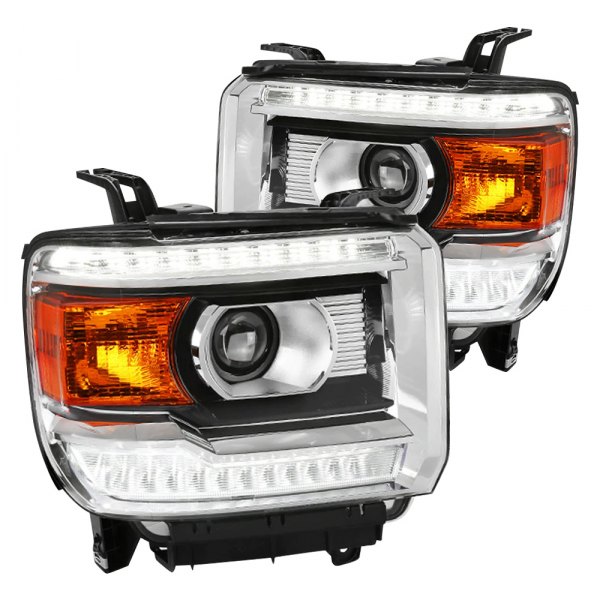 Spec-D® - Chrome Projector Headlights with LED DRL, GMC Sierra