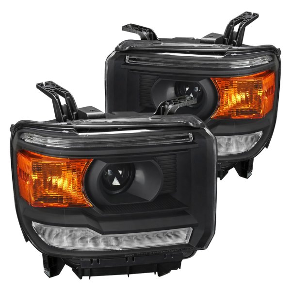 Spec-D® - Matte Black Projector Headlights with LED DRL, GMC Sierra