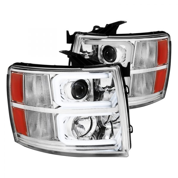 Spec-D® - Chrome LED DRL Bar Projector Headlights, Chevy Silverado