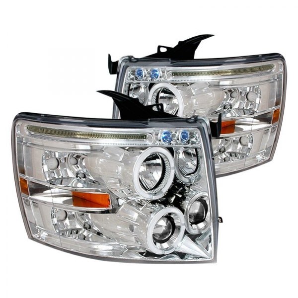 Spec-D® - Chrome Dual Halo Projector Headlights with Parking LEDs, Chevy Silverado