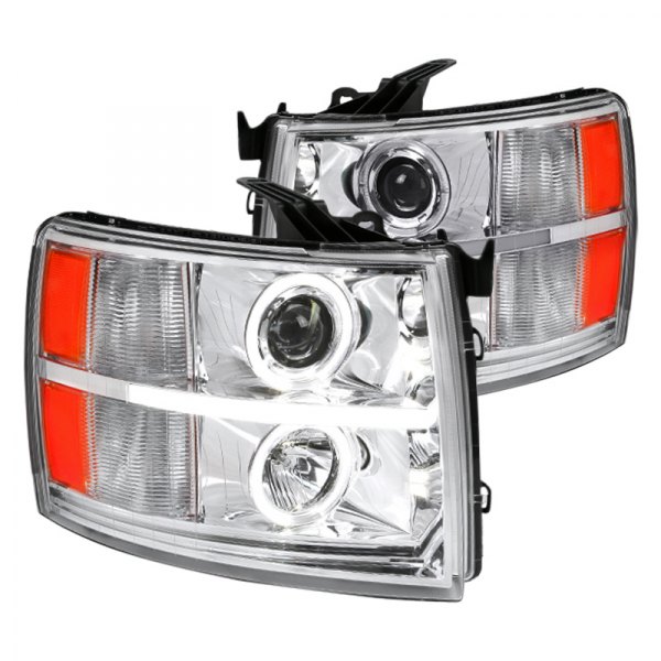 Spec-D® - Chrome LED DRL Bar Halo Projector Headlights, Chevy Silverado
