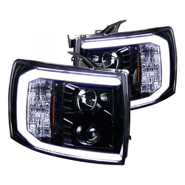 Spec-D® - Gloss Black LED DRL Bar Projector Headlights, Chevy Silverado