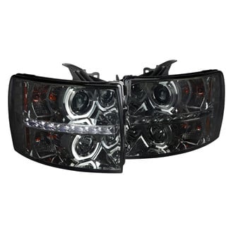 Spec-D® - Driver and Passenger Side Chrome/Smoke LED DRL Bar Dual Halo Projector Headlights with Parking LEDs