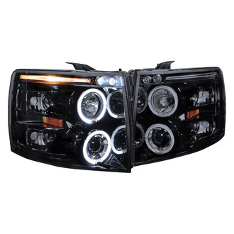 Spec-D® - Driver and Passenger Side Gloss Black/Smoke Dual Halo Projector Headlights with Parking LEDs
