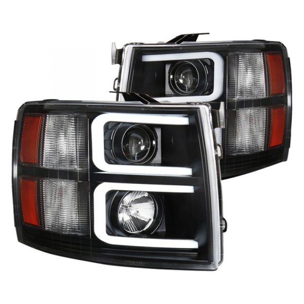 Spec-D® - Black LED DRL Bar Projector Headlights, Chevy Silverado