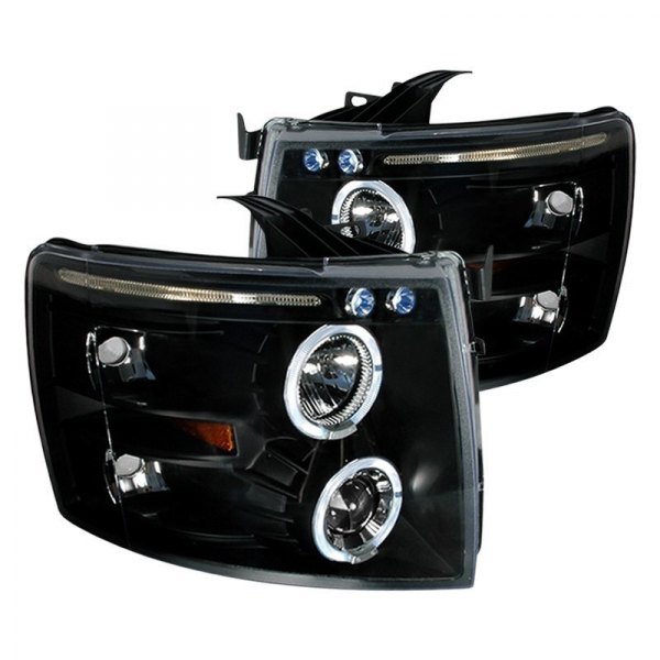 Spec-D® - Black Dual Halo Projector Headlights with Parking LEDs, Chevy Silverado