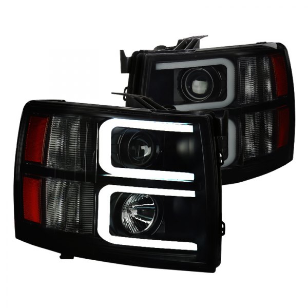 Spec-D® - Black/Smoke LED DRL Bar Projector Headlights, Chevy Silverado