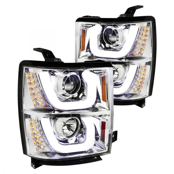 Spec-D® - Chrome DRL Bar Projector Headlights with LED Turn Signal, Chevy Silverado