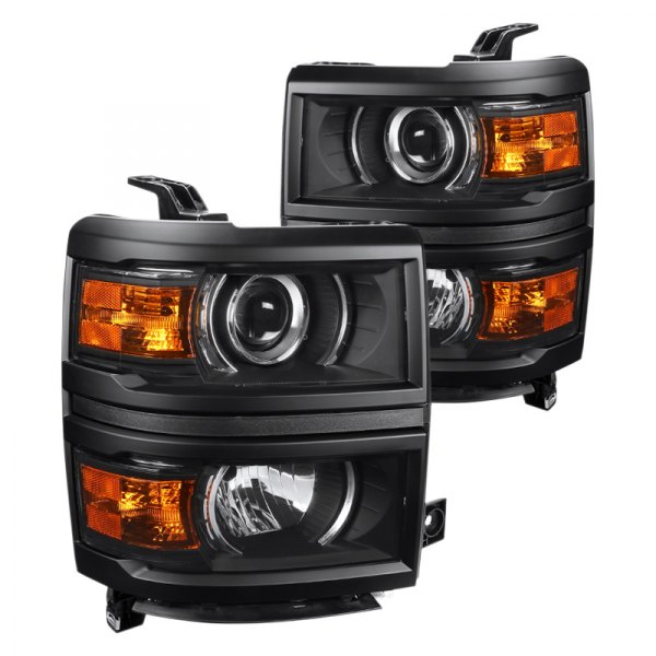 Spec-D® - Matte Black Projector Headlights, Chevy Silverado 1500