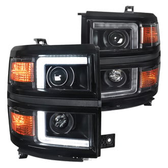 Spec-D® - Driver and Passenger Side Matte Black DRL Bar Projector Headlights with Sequential LED DRL