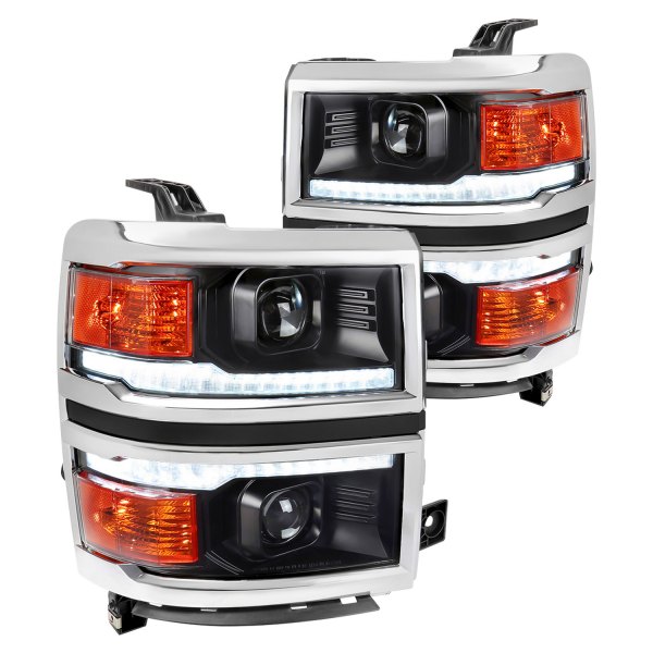 Spec-D® - Matte Black Projector Headlights with Sequential LED DRL, Chevy Silverado 1500