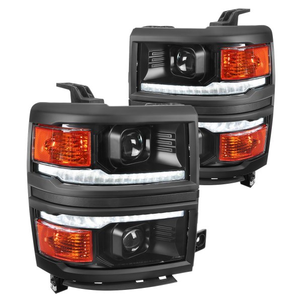 Spec-D® - Matte Black Projector Headlights with Sequential LED DRL, Chevy Silverado 1500
