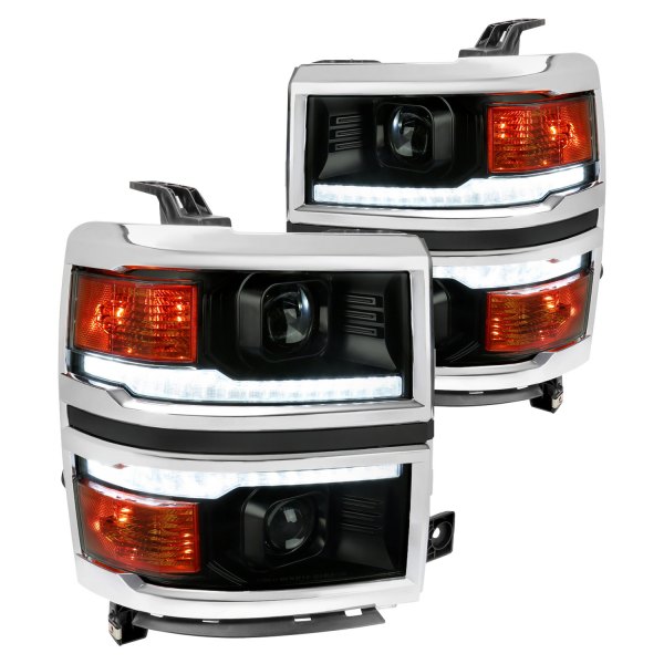 Spec-D® - Matte Black/Smoke Projector Headlights with Sequential LED DRL, Chevy Silverado 1500