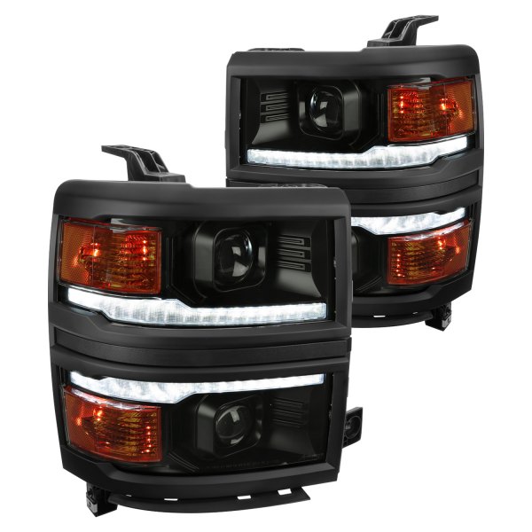 Spec-D® - Matte Black/Smoke Projector Headlights with Sequential LED DRL, Chevy Silverado 1500
