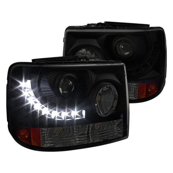 Spec-D® - Black/Smoke Projector Headlights with Parking LEDs, Chevy Silverado
