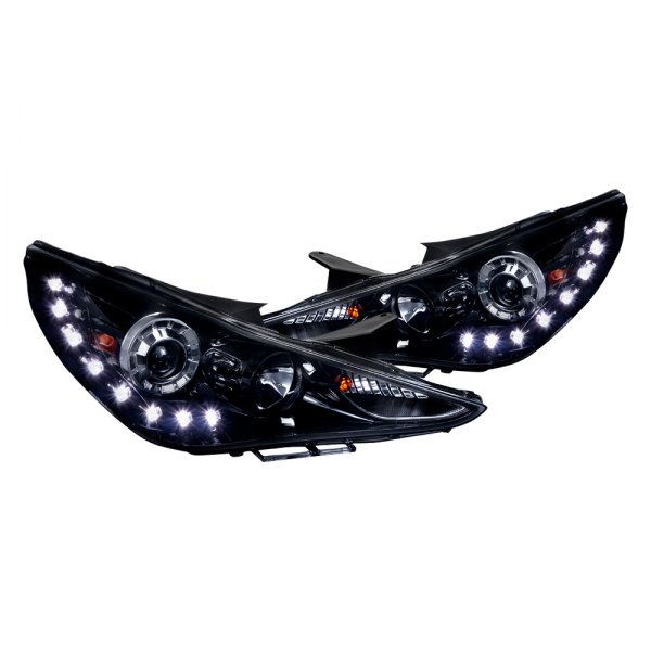 Spec-D® - Gloss Black/Smoke Projector Headlights with LED DRL, Hyundai Sonata