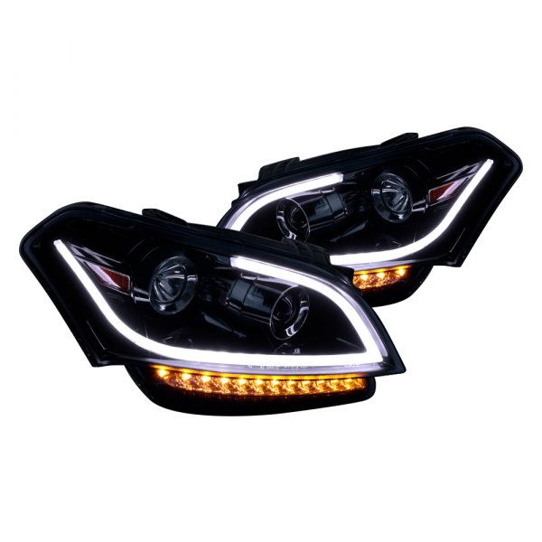 Spec-D® - Black DRL Bar Projector Headlights with LED Turn Signal, Kia Soul