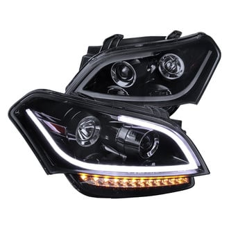 Spec-D® - Driver and Passenger Side Black DRL Bar Projector Headlights with LED Turn Signal
