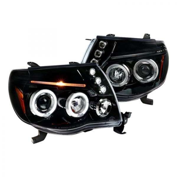 Spec-D® - Black Dual Halo Projector Headlights with Parking LEDs, Toyota Tacoma