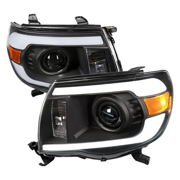 Spec-D® - Matte Black LED DRL Bar Projector Headlights, Toyota Tacoma