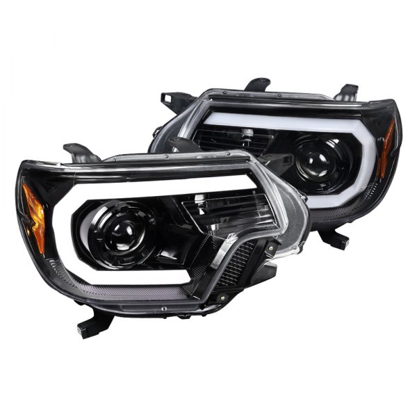 Spec-D® - Gloss Black LED DRL Bar Projector Headlights, Toyota Tacoma