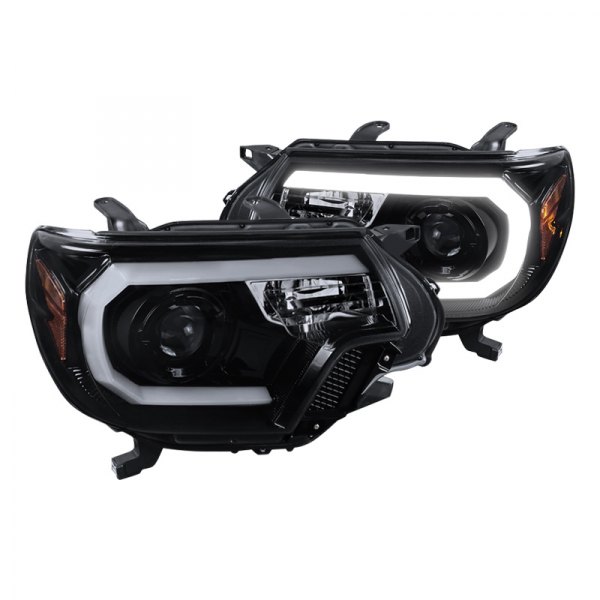 Spec-D® - Gloss Black/Smoke LED DRL Bar Projector Headlights, Toyota Tacoma