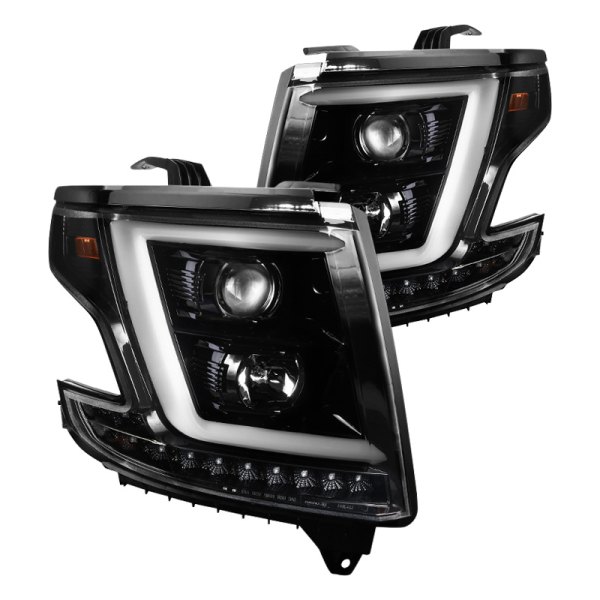 Spec-D® - Gloss Black DRL Bar Projector Headlights with LED Turn Signal, Chevy Tahoe
