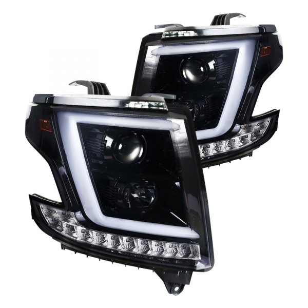 Spec-D® - Black/Smoke DRL Bar Projector Headlights with LED Turn Signal, Chevy Tahoe