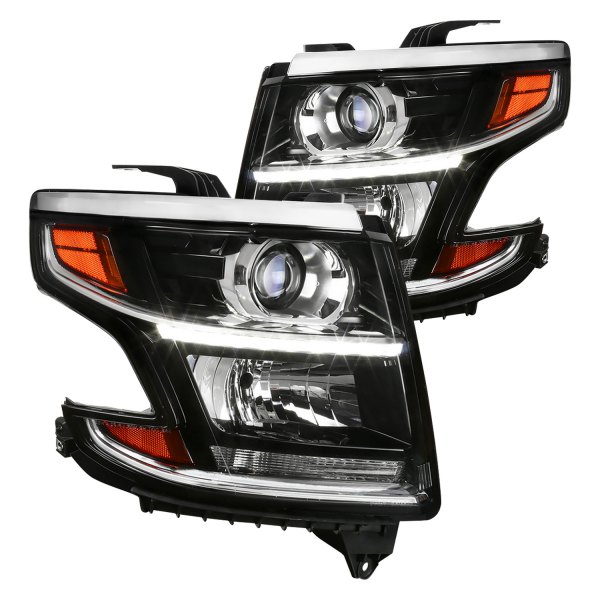 Spec-D® - Driver and Passenger Side Black Factory Style Projector Headlights with LED DRL, Chevy Tahoe