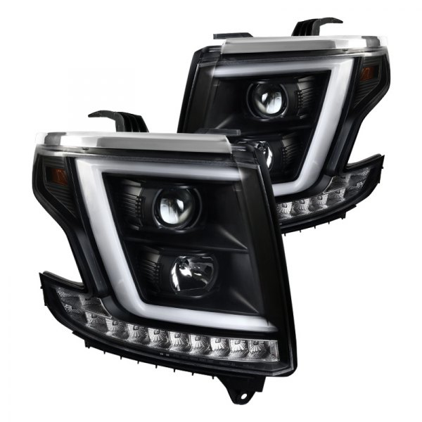 Spec-D® - Black DRL Bar Projector Headlights with LED Turn Signal, Chevy Tahoe
