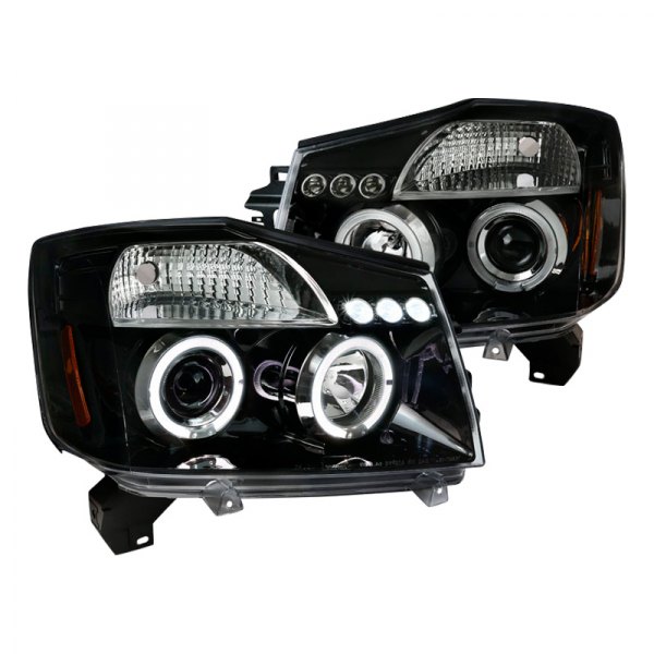 Spec-D® - Black Dual Halo Projector Headlights with Parking LEDs, Nissan Titan