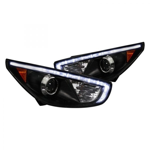 Spec-D® - Black Projector Headlights with R8 Style LEDs, Hyundai Tucson