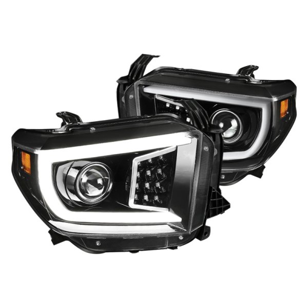 Spec-D® - Gloss Black DRL Bar Projector Headlights with Sequential LED Turn Signal, Toyota Tundra