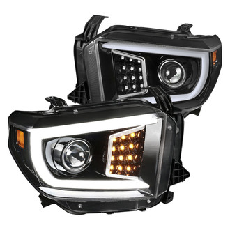 Spec-D® - Driver and Passenger Side Gloss Black DRL Bar Projector Headlights with Sequential LED Turn Signal