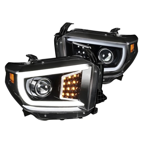 Spec-D® - Gloss Black LED DRL Bar Projector Headlights, Toyota Tundra