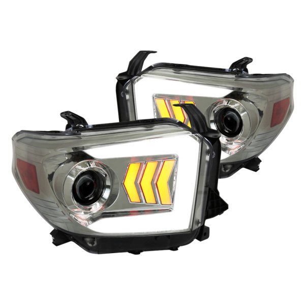 Spec-D® - Chrome/Smoke LED DRL Bar Projector Headlights with Sequential Turn Signal, Toyota Tundra