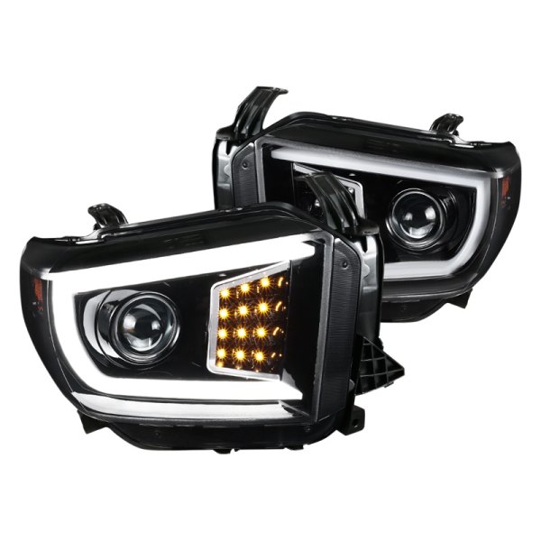 Spec-D® - Black/Smoke DRL Bar Projector Headlights with Sequential LED Turn Signal, Toyota Tundra