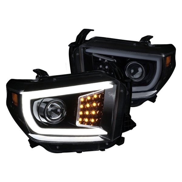 Spec-D® - Gloss Black/Smoke LED DRL Bar Projector Headlights, Toyota Tundra