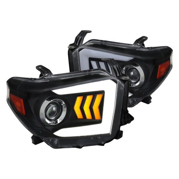 Spec-D® - Black LED DRL Bar Projector Headlights with Sequential Turn Signal, Toyota Tundra