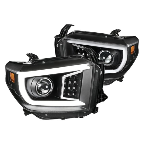 Spec-D® - Matte Black DRL Bar Projector Headlights with Sequential LED Turn Signal, Toyota Tundra
