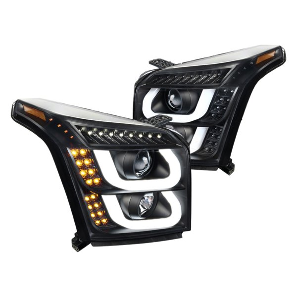 Spec-D® - Black DRL Bar Projector Headlights with LED Turn Signal, GMC Yukon