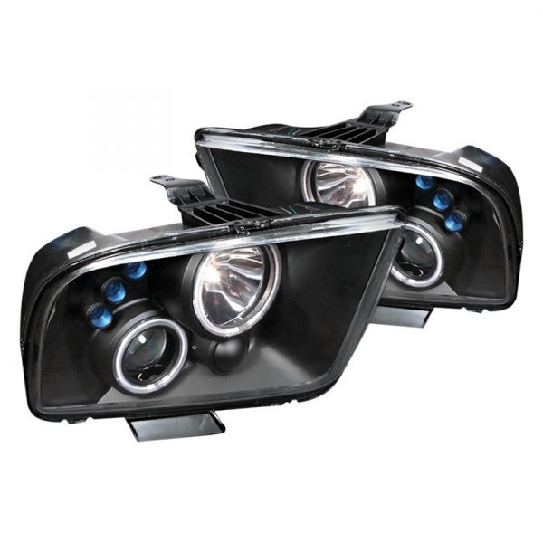 Spec-D® - Black CCFL Dual Halo Projector Headlights with Parking LEDs, Ford Mustang