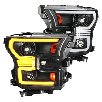 Spec-D® - Driver and Passenger Side Matte Black Sequential LED DRL Bar Projector Headlights